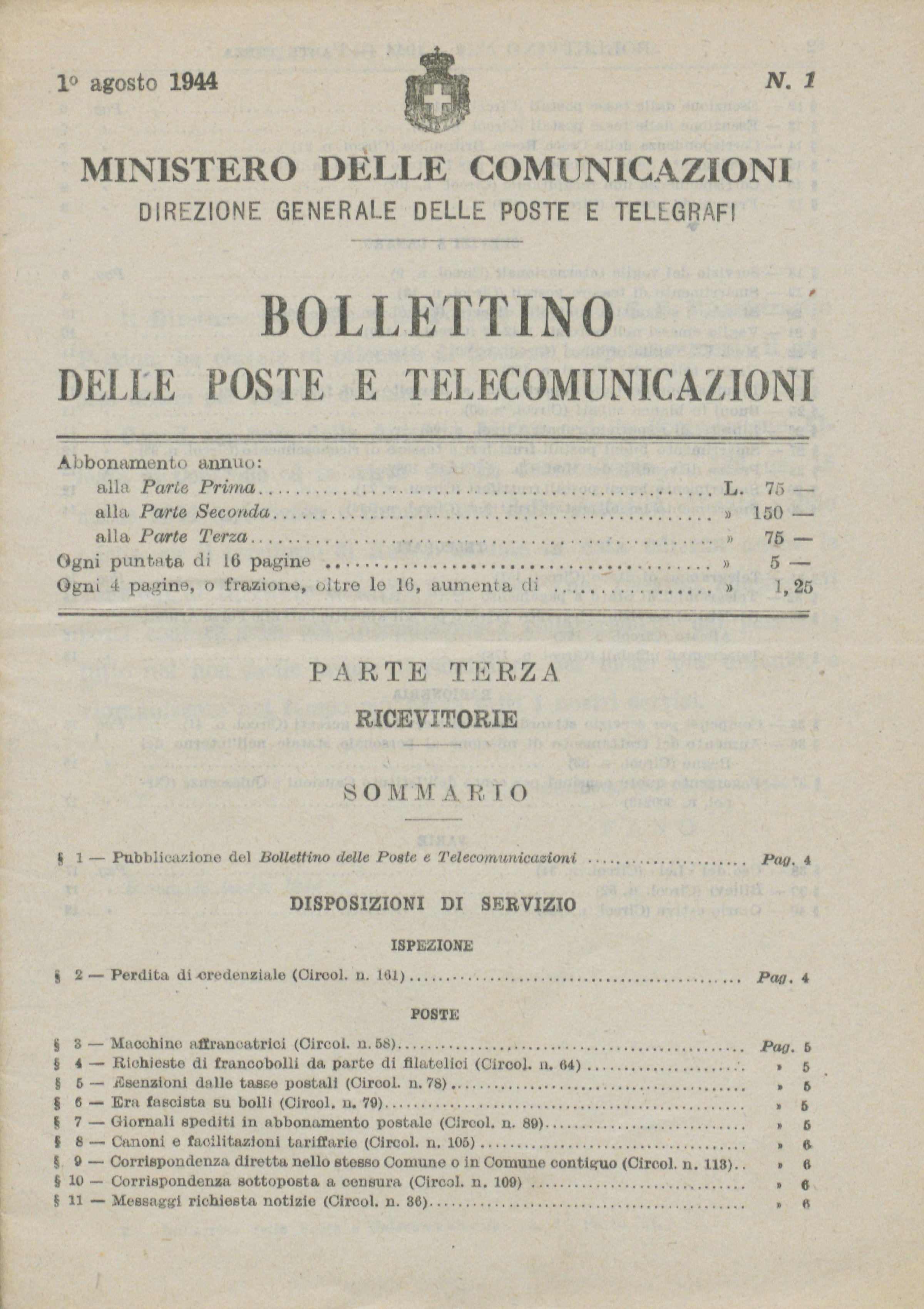 Bollettino delle Poste e Telecomunicazioni (1944-1946)