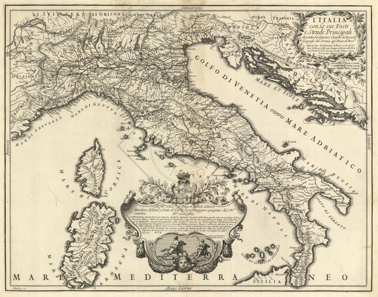 L’Italia con le sue Poste 1695 (Cantelli)