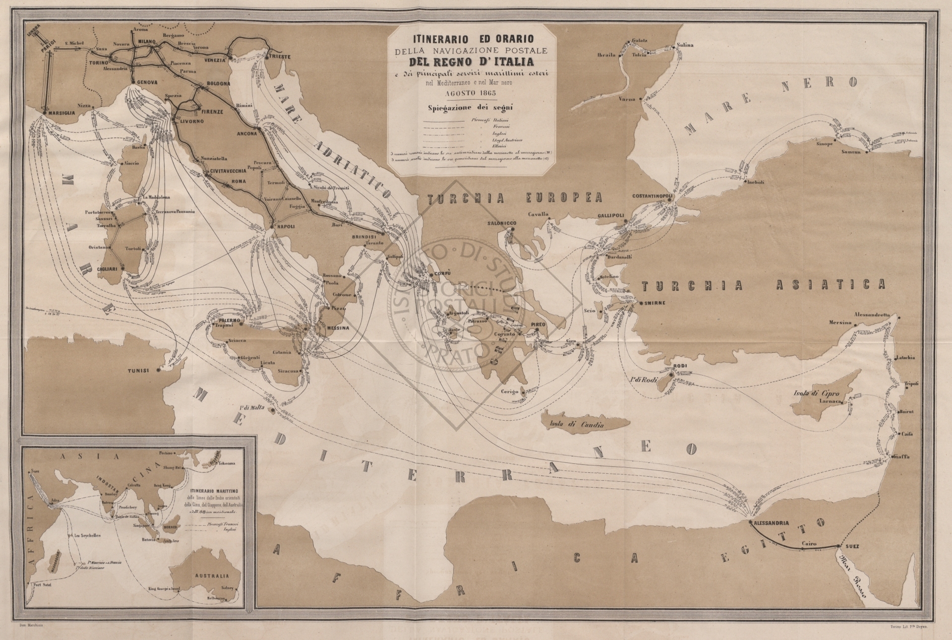 Itinerario ed orario della navigazione postale del regno d'Italia (dalla relazione del 1864)