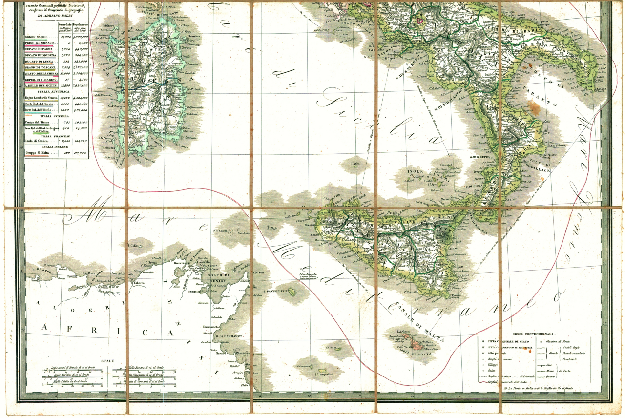 Carta stradale e postale 1843 (Balbi)